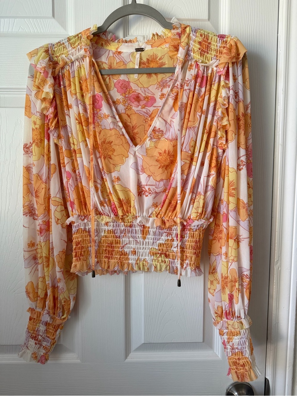 Free People Twilight Floral Smocked Boho Crop Top Blouse Small